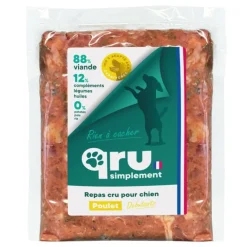 QRU Aliment cru pour chien repas haché poulet Simplement congelé - 900 g