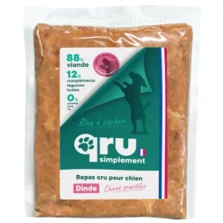 QRU Aliment cru pour chien repas haché dinde Simplement congelé - 900 g