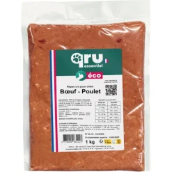 QRU Aliment cru pour chien repas bœuf Essentiel congelé - 1 kg