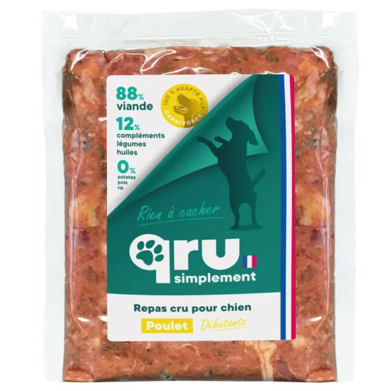 QRU Aliment cru pour chien repas haché poulet Simplement congelé - 450 g