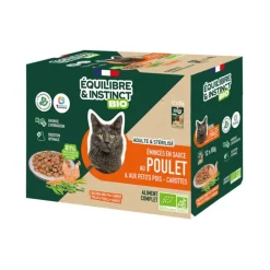 EQUILIBRE & INSTINCT Aliment humide pour chat adulte bio poulet petits pois carottes Équilibre & Instinct - 12 x 85 g