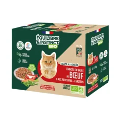 EQUILIBRE & INSTINCT Aliment humide pour chat adulte bio bœuf petits pois carottes Équilibre & Instinct - 12 x 85 g