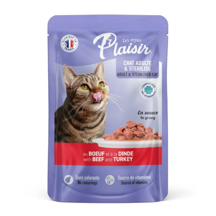 LES REPAS PLAISIR Aliment humide pour chat Plaisir bœuf dinde en pochon de 100 g