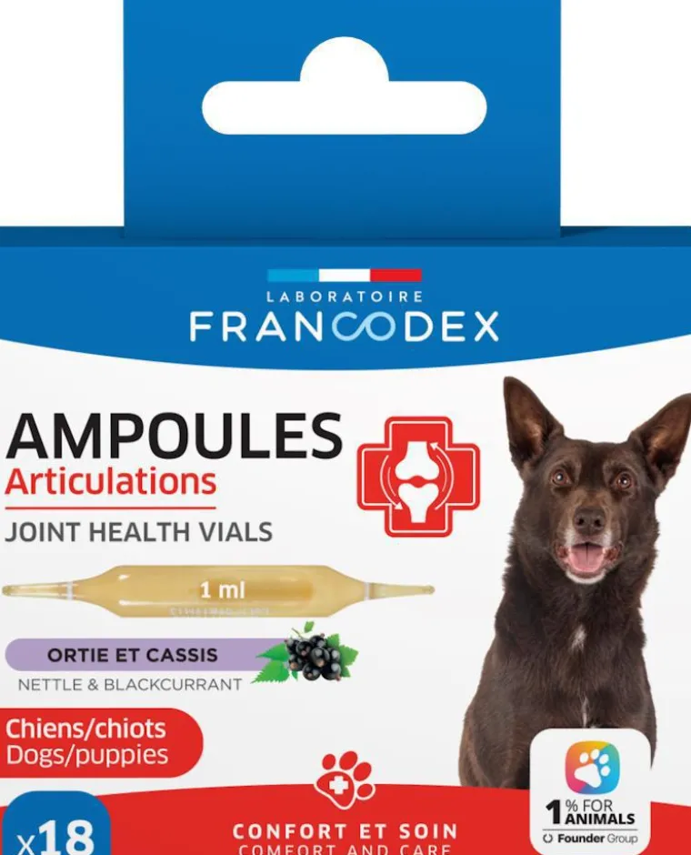 FRANCODEX Ampoules articulations pour chien et chiot ortie et cassis - x 18 de 1 ml