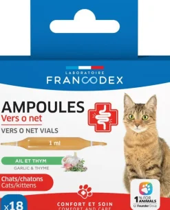 FRANCODEX Ampoules confort intestinal pour chat et chaton ail et thym Vers O Net - x 18 de 1 ml