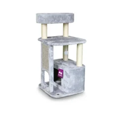 PETREBELS Arbre à chat avec panier et griffoir coloris gris Little Rock - 99 cm