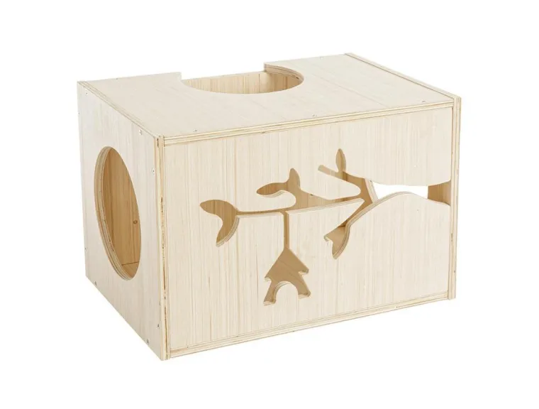 Arbre à chat coloris beige en bois mural cube arbre - 50 x 30 x 33 cm