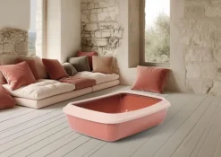 SAVIC Bac à litière avec rebord pour chat coloris champagne Iriz - 42 x 31 x 12,5 cm