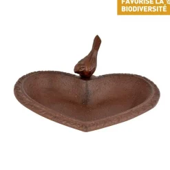 ESSCHERT DESIGN Bain d’oiseau forme cœur en fonte marron 17x14,9x7,8 cm