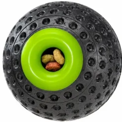 FERPLAST Balle à mâcher pour chien coloris noir et vert distributeur de croquettes ou friandises - Taille L Ø 8 cm