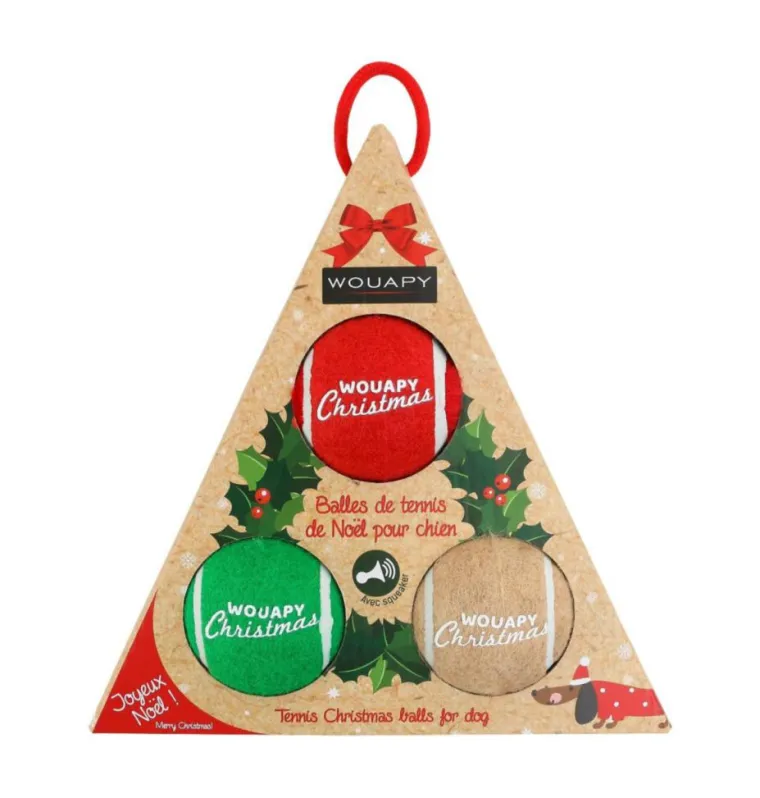 WOUAPY Balles de tennis de Noël pour chien avec squeaker coloris multicolore - coffret de 3 jouets