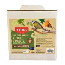 TYROL Boules de graisse à l'huile d'insecte pour oiseaux de la nature – 80 g x 30