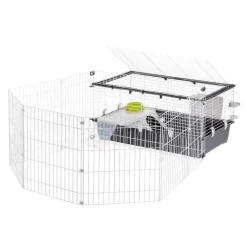 FERPLAST Cage avec enclos pour lapin et cochon d'inde coloris noir et blanc Parkhome – 95 x 177,5 x 56 cm
