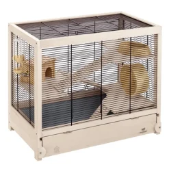 FERPLAST Cage en bois pin nordique coloris blanc Hamsterville - 60 x 34 x 49 cm