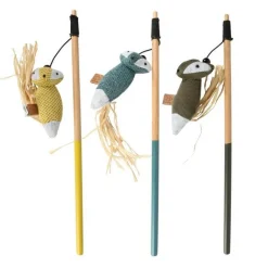 D&D Canne à pêche pour chat coloris multicolore animal avec queue en paille Home Rocco - 35 x 5 x 4 cm