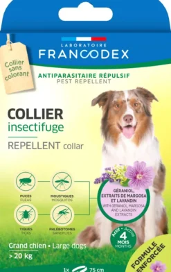 FRANCODEX Collier insectifuge pour grand chien de plus de 20 kg coloris blanc - Ø 72 cm