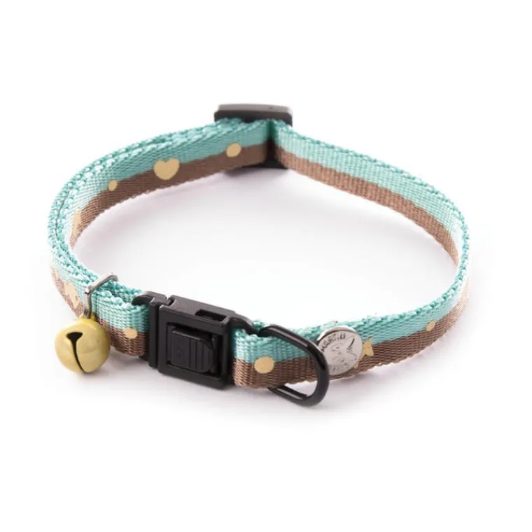 MARTIN SELLIER Collier pour chat Bicolor Bulles vert d’eau et marron