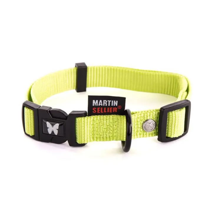 MARTIN SELLIER Collier réglable en nylon vert citron pour chien - 1x25/35 cm