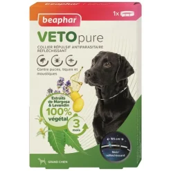 BEAPHAR Collier répulsif antiparasitaire réfléchissant pour le chien de grande taille coloris noir VETOpure – 65 cm