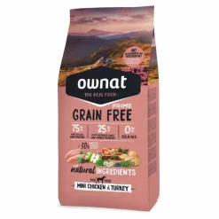 OWNAT Croquette pour chien adulte de petite taille Grain Free Prime au poulet et dinde - 3 kg