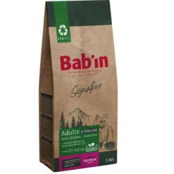 BAB'IN Croquettes pour chat adulte stérilisé au saumon sans céréales Signature - 3 kg