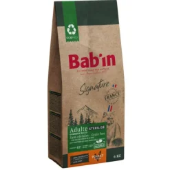 BAB'IN Croquettes pour chat adulte stérilisé au poulet sans céréales grandes races Signature - 6 kg