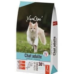 VIVACROC Croquettes pour chat adulte stérilisé au poisson – 2 kg