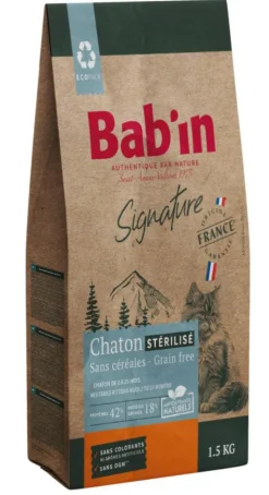 BAB'IN Croquettes pour chaton stérilisé au poulet sans céréales Signature - 1,5 kg