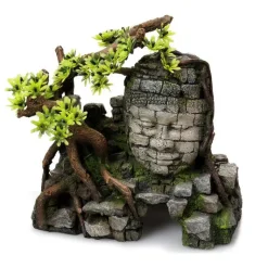 EUROPET Décor aquarium temple angkor avec ses plantes coloris gris résine de polyester - 23 x 14 x 21 cm