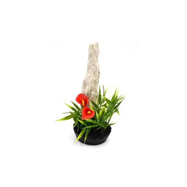LABEO Décor en plastique vert avec bois bambou 7 x 18 cm