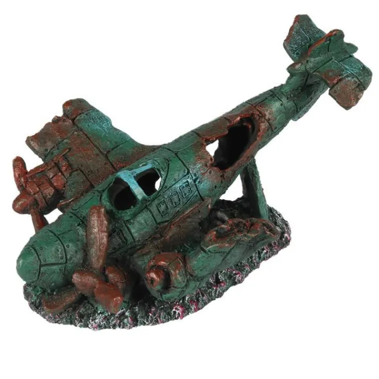 EUROPET Décoration d’aquarium avion coulé 1 vert – 17 x 12,5 x 11 cm