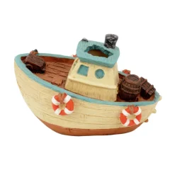 AQUATLANTIS Décoration pour aquarium coloris bleu Bateau de Pêcheur - 12,5 x 5 x 6,5 cm