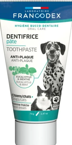 FRANCODEX Dentifrice pour chien et chat en pâte eucalyptus et menthe anti-plaque - 70 g