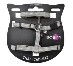 BOBBY Ensemble sellerie pour chat coloris gris en nylon harnais et laisse Safe - Taille XS