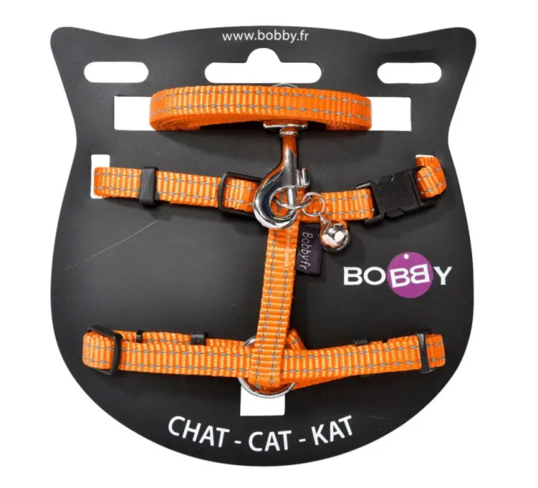 BOBBY Ensemble sellerie pour chat coloris orange en nylon harnais et laisse Safe - Taille XS