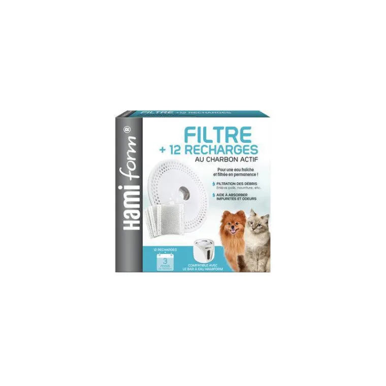 HAMIFORM Filtre pour bar à eau pour chien et chat et 12 recharges au charbon