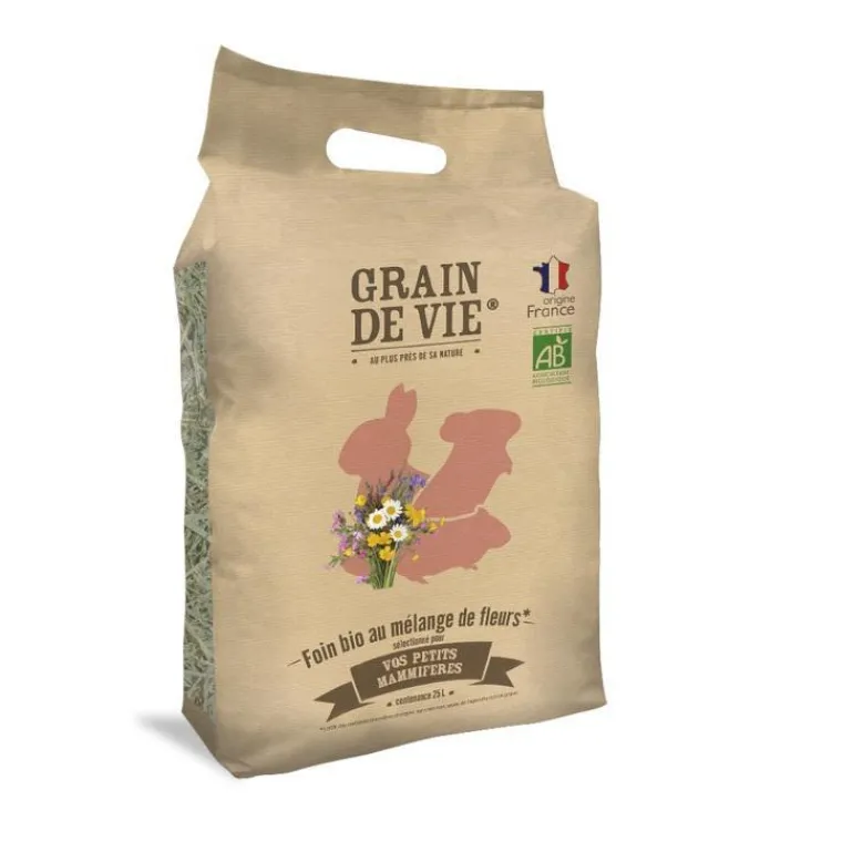 GRAIN DE VIE Foin bio au mélange de fleurs pour petits mammifères - 25 L