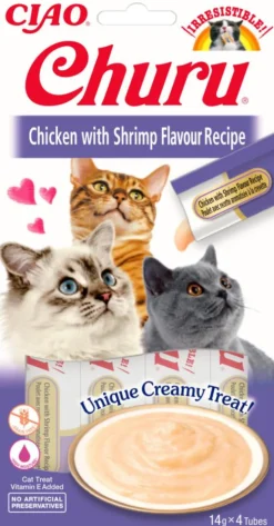 CHURU Friandise à lécher pour chat Inaba poulet/crevette 14 g - les 4 pièces