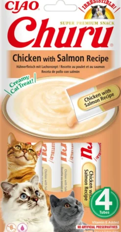 CHURU Friandise en crème pour chat poulet et saumon Inaba Ciao - 4 x 14 g