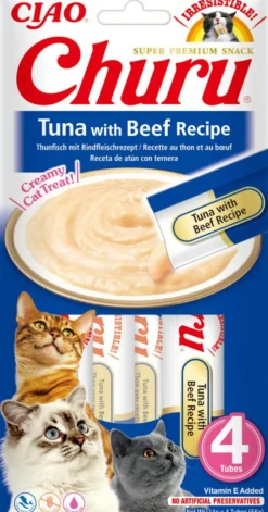 INABA Friandise en crème pour chat thon et bœuf Ciao Churu - 4 x 14 g