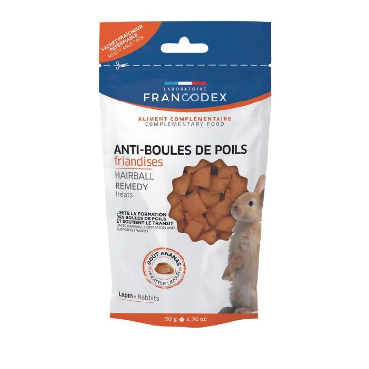 FRANCODEX Friandises anti boules de poils pour lapin en sachet de 50 g
