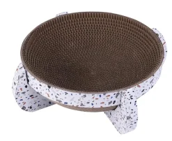 WOUAPY Griffoir en carton pour chat coloris blanc navette Terrazzo - 35 x 13 cm