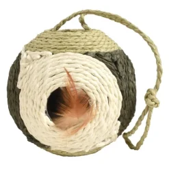 BOBBY Griffoir rond en corde vert avec plumes naturelles Griffoir Facette - Ø 10 cm