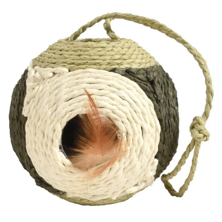 BOBBY Griffoir rond en corde vert avec plumes naturelles Griffoir Facette - Ø 10 cm