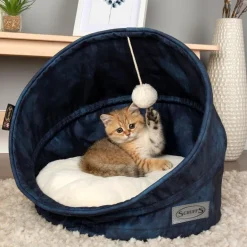 SCRUFFS Grotte pour chat bleu Kensington – Taille 44 x 44 x 48 cm