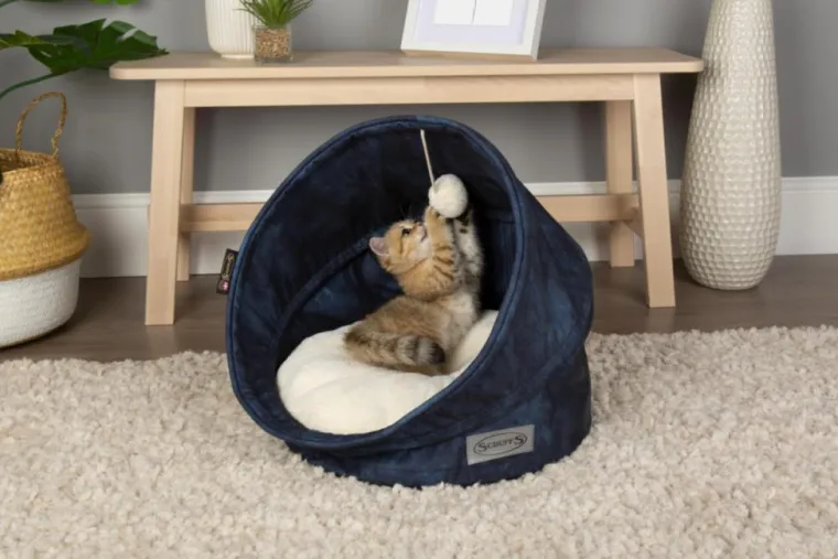 SCRUFFS Grotte pour chat bleu Kensington – Taille 44 x 44 x 48 cm