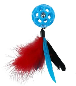 WOUAPY Jouet pour chat balle et queue avec plumes coloris bleu - Ø 4,8 cm