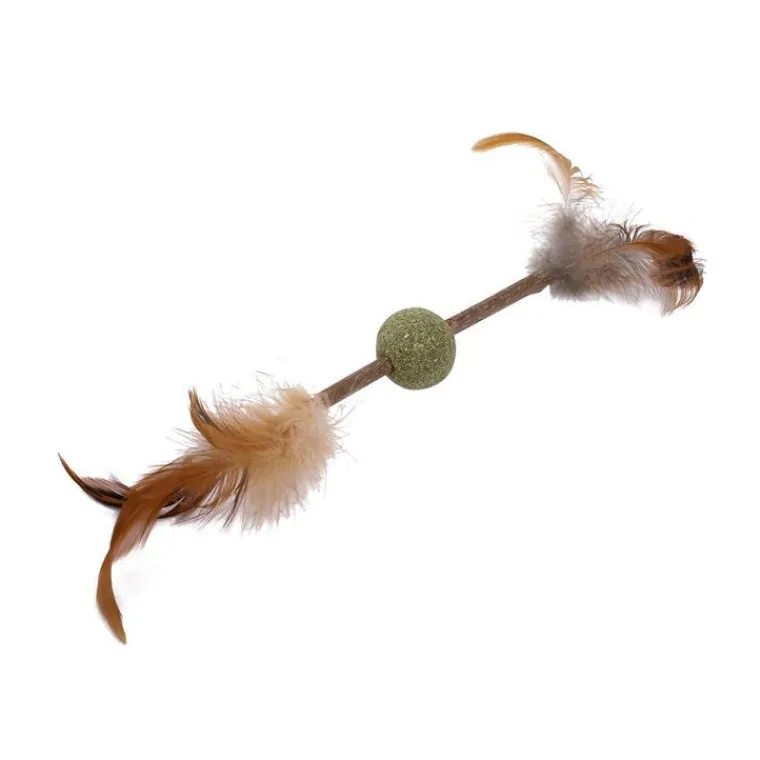 WOUAPY Jouet pour chat coloris beige boule à plumes matatabi – 20 x 3,8 x 38 cm
