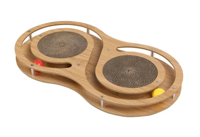 BRANDY Jouet pour chat coloris beige Wouapy grand 8 aire de jeux avec griffoir – 27,5 x 4,5 x 47,5 cm