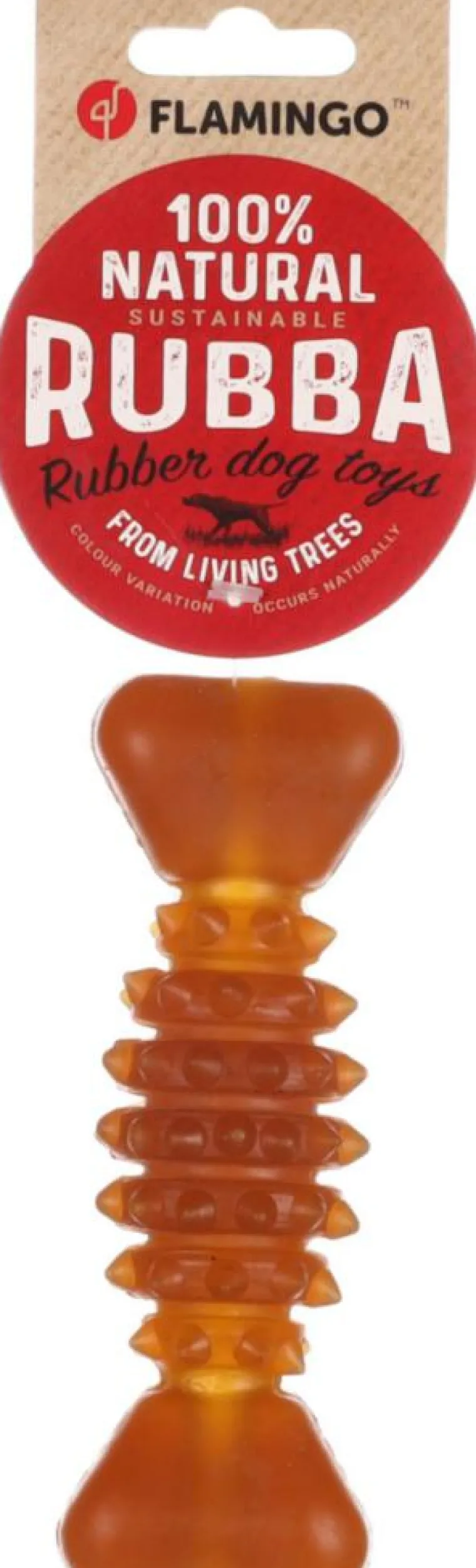 FLAMINGO Jouet pour chien en caoutchouc naturel coloris marron os avec épines Rubba - Taille M 14 x 4,7 x 4 cm